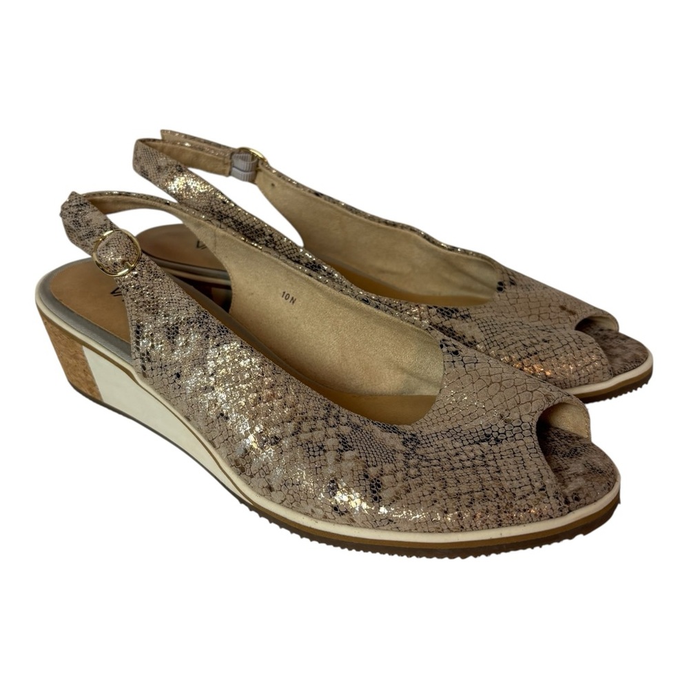 Vaneli Baise Open Toe Slingback Wedge Heels Snakeskin Print Narrow Width Sz 10N